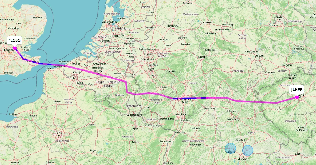 The planned route to Prague Ruzyne, LKPR